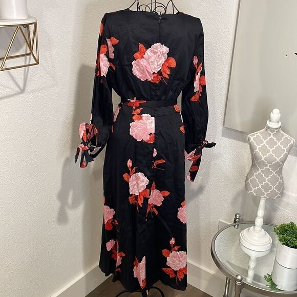 Who What Wear Floral Midi Dress with Ties | Black Red Pink Floral | size M - Picture 7 of 9